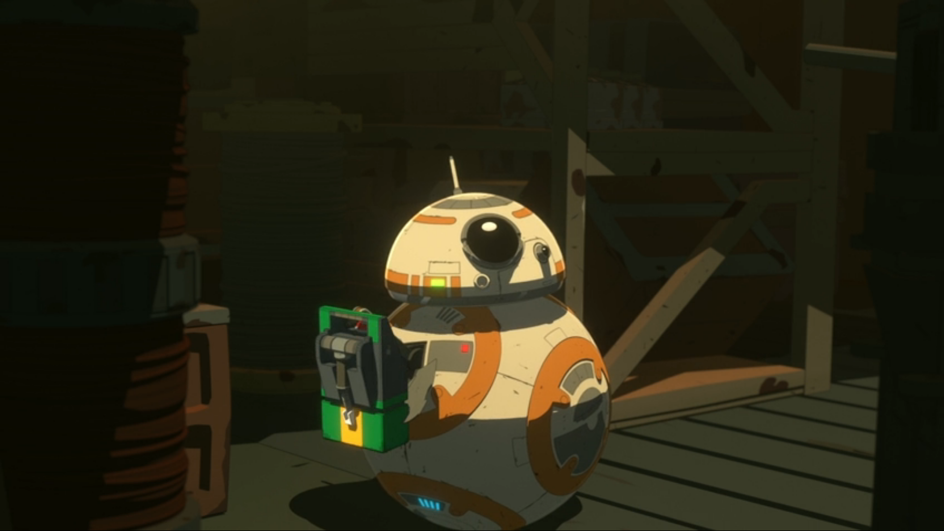 BB-8 retrieves the oil.