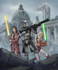 Rex, Callista Masana, and Ahsoka Tano hold the line amidst the fighting in Athar.