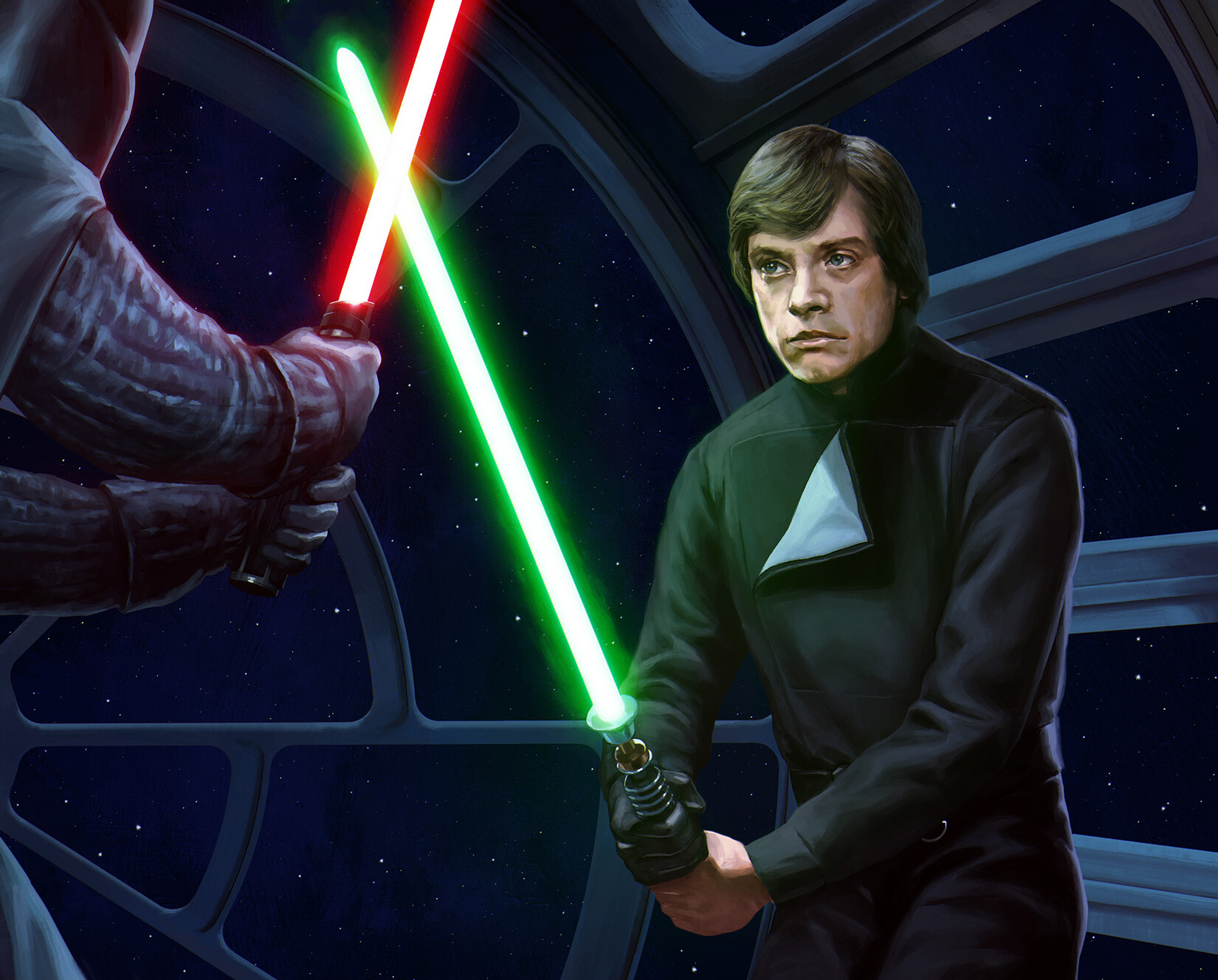 Skywalker used the green lightsaber to defeat his father, Darth Vader, on the second Death Star.