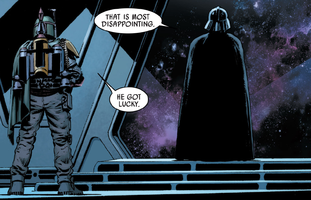 Boba reports to Darth Vader aboard a Star Destroyer.