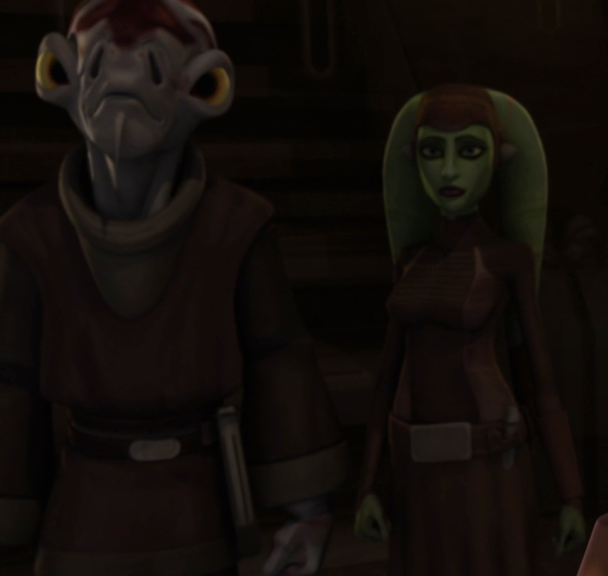 Eekar Oki and Finn Ertay in the Jedi Temple's communications center.