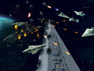 A space battle between Imperial, Rebel, and Zann Consortium forces.