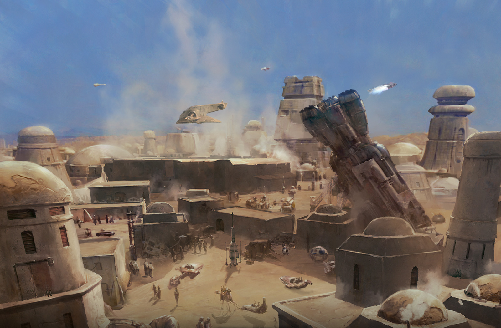 Boba Fett's Slave I lands on Tatooine.