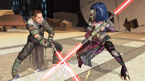 Darth Phobos as a hologram, dueling Galen Marek during his mission to the Jedi Temple