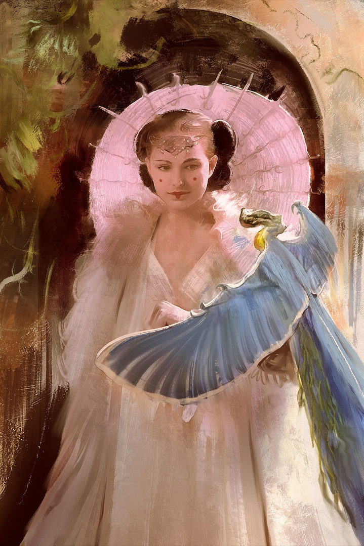 A painting of Amidala wearing the jubilation dress.