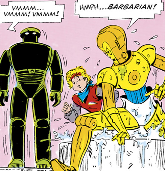 Jost Ellon's Ranger X-1 shoves C-3PO into a tub of water.