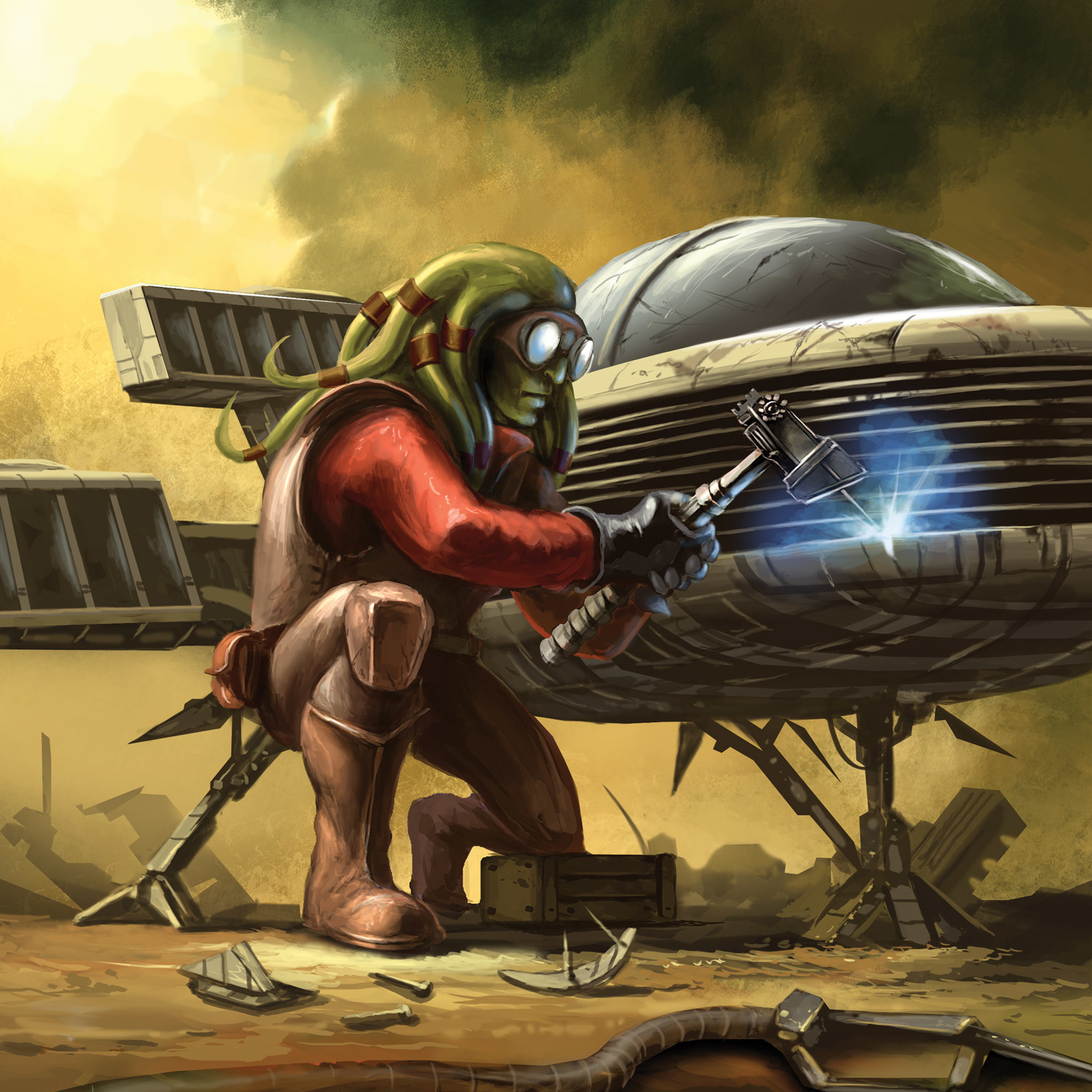 A Nautolan technician working a speeder