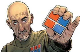 Deenlark handing Thrawn his lieutenant plaque.