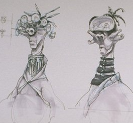 Early concept art by Jay Shuster depicted Mawhonic as a never before seen species.