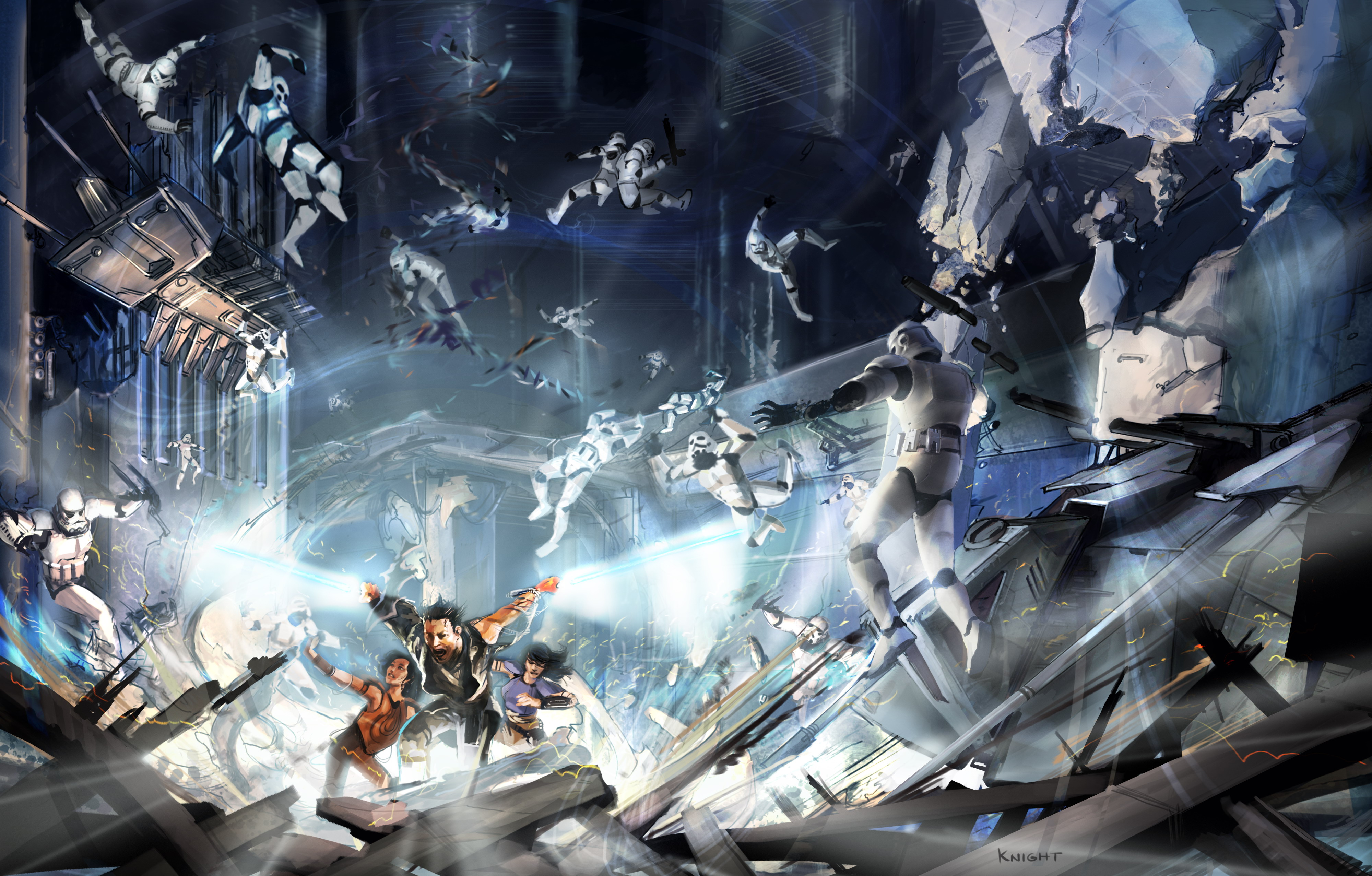 An early concept artwork, demonstrating the use of the Force in the game