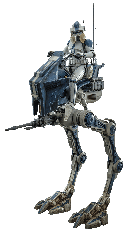 An ARF trooper on AT-RT painted in the blue markings of the 501st Legion