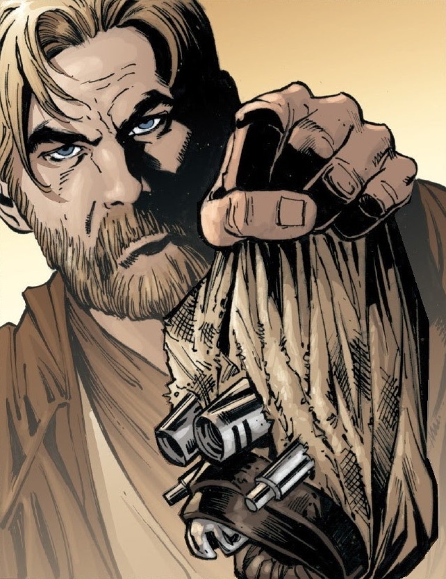 Kenobi removing Hett's wrappings, after defeating him.