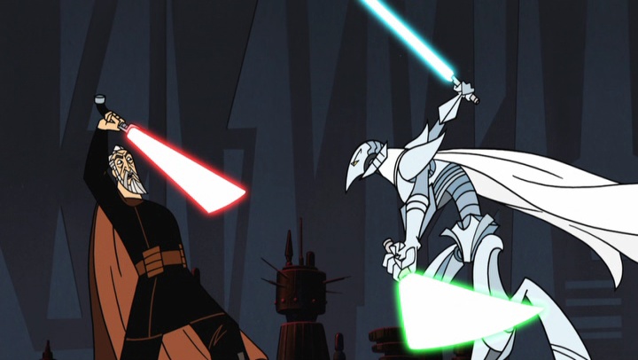 Dooku uses Makashi in a sparring match with Grievous.