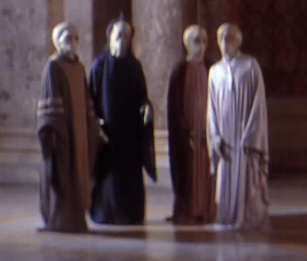 Kartay and his fellow councilors hiding in the Theed palace throne room