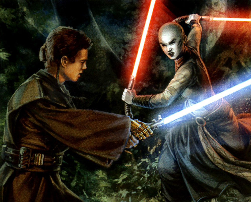 Skywalker battling Asajj Ventress on Yavin 4