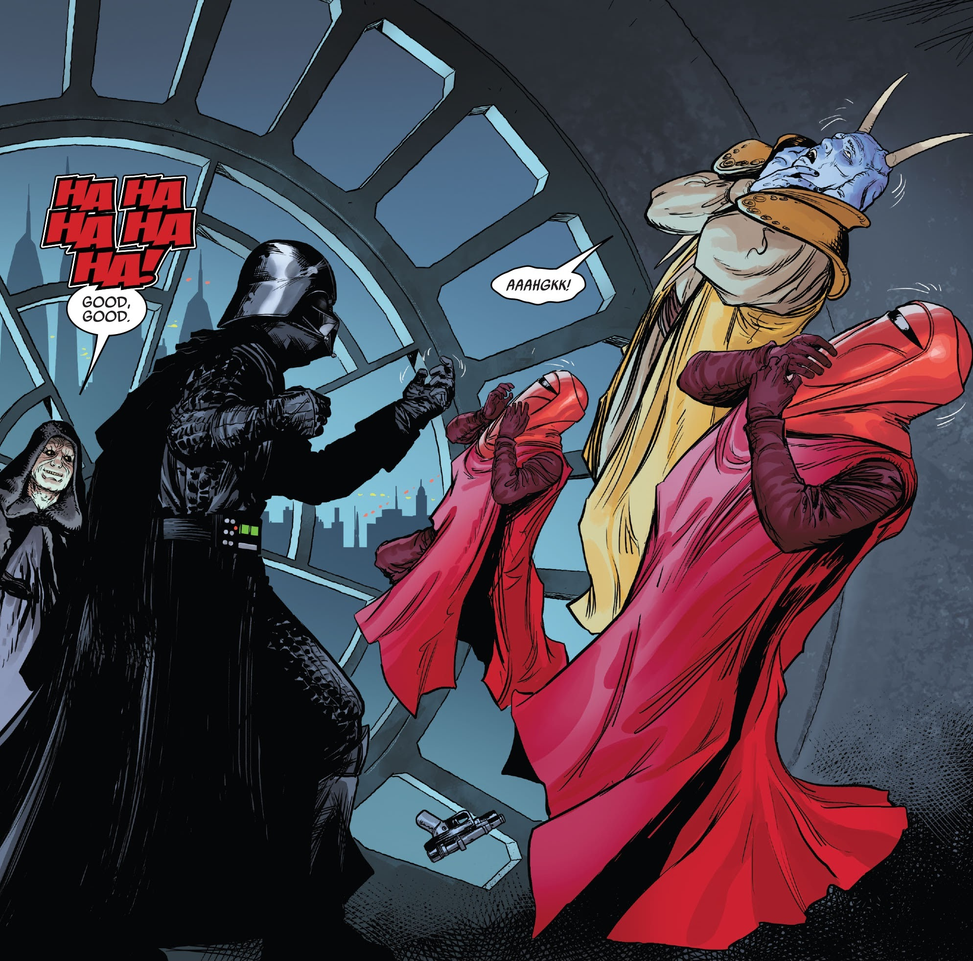 Darth Vader Force chokes Mas Amedda and the Royal Guards