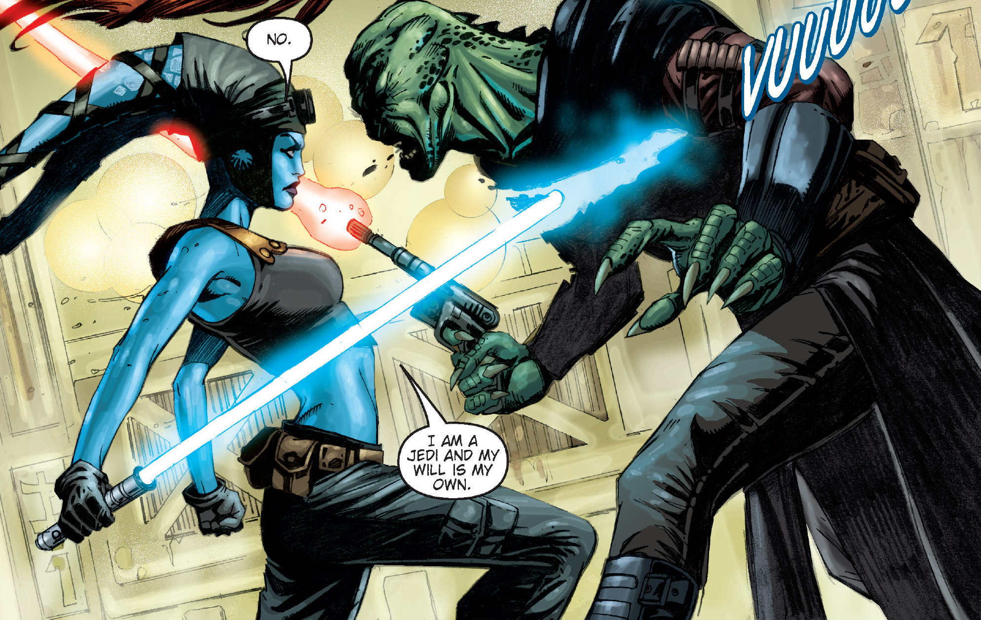 Zenex is killed by Aayla Secura.