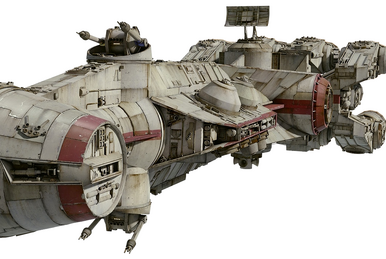 Space warship corvette star wars style yellow and silver hull exploring the galaxies
