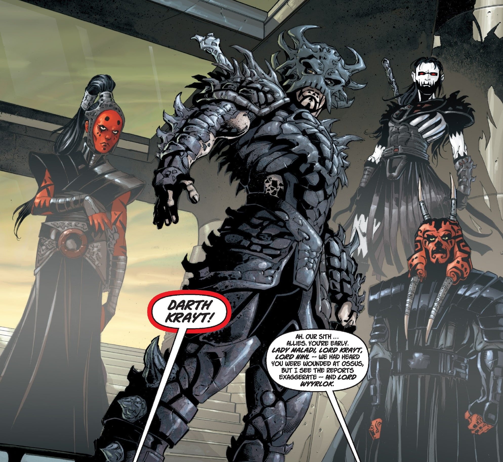 Darth Krayt alongside Darth Maladi, Darth Nihl, and Darth Wyyrlok.