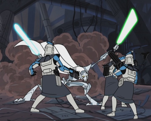 Grievous attacking the clones.