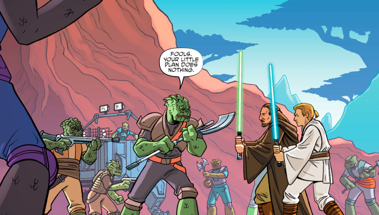 Jinn and Kenobi face off against Korgan.