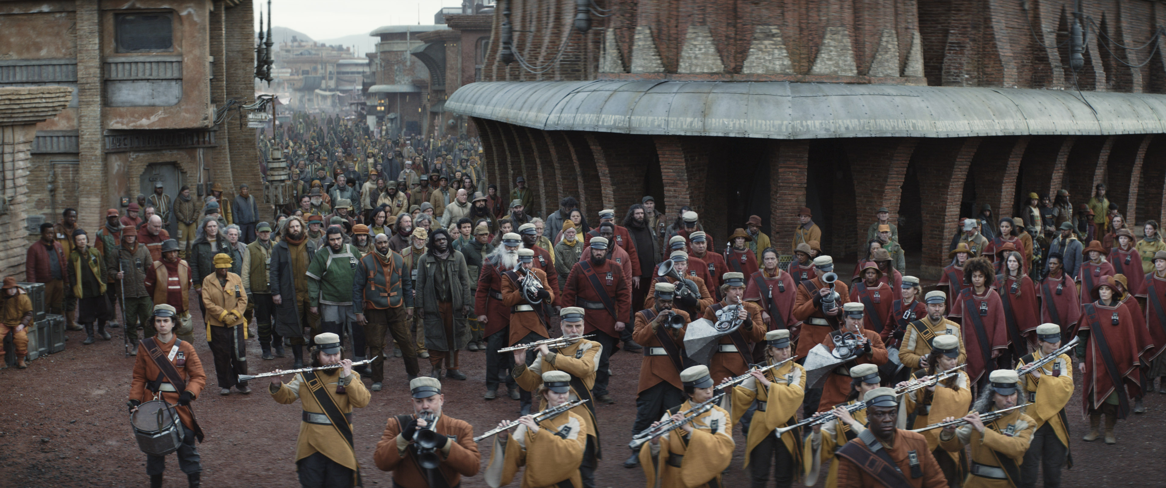 The two blocks of the procession assembled in the base of the Ferrix bell tower