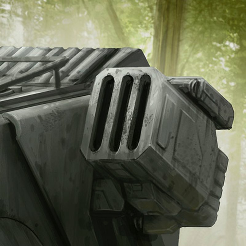 A mortar launcher attached to the command pod of an AT-ST