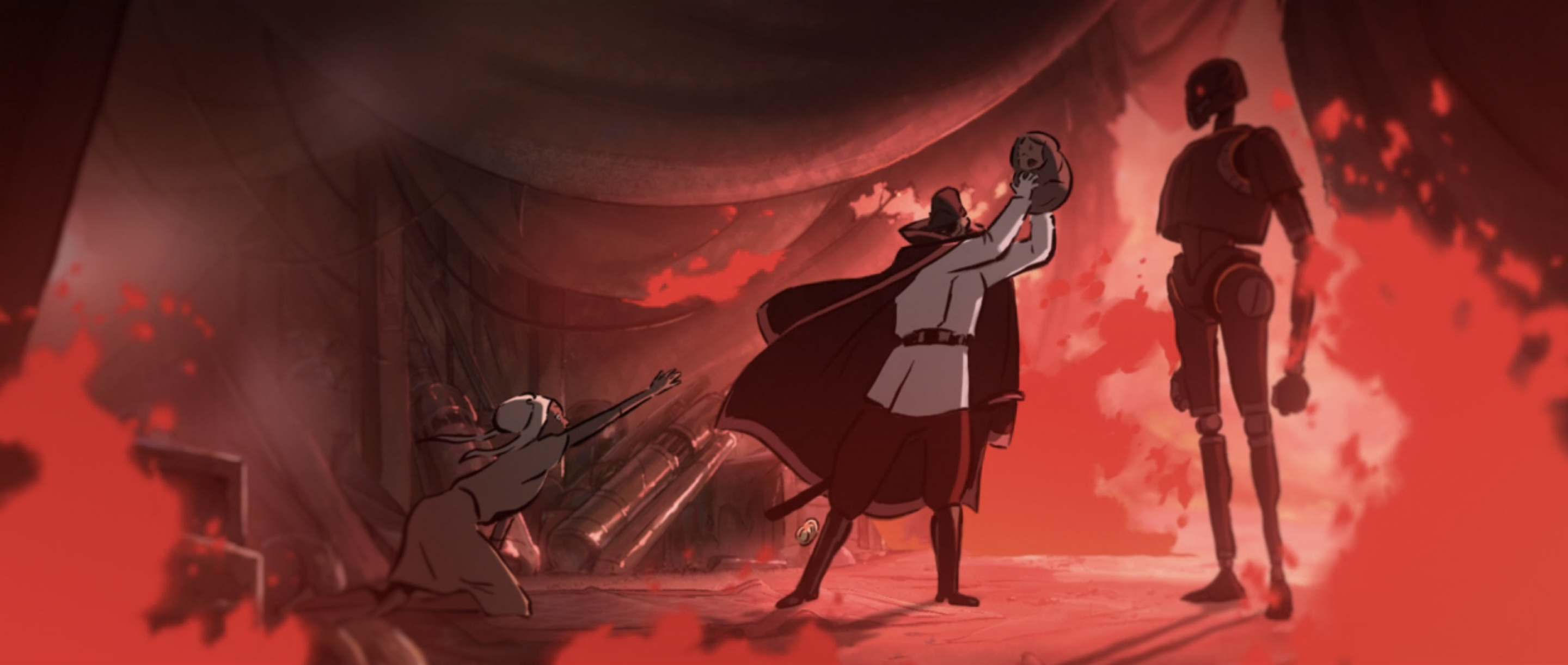 During the Galactic Empire's invasion of B-bel, Loi'e's village is decimated and her son is stolen from her.