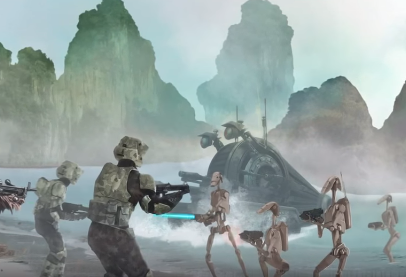 Clone scout troopers fought the Separatist Droid Army on the beaches of Kashyyyk.