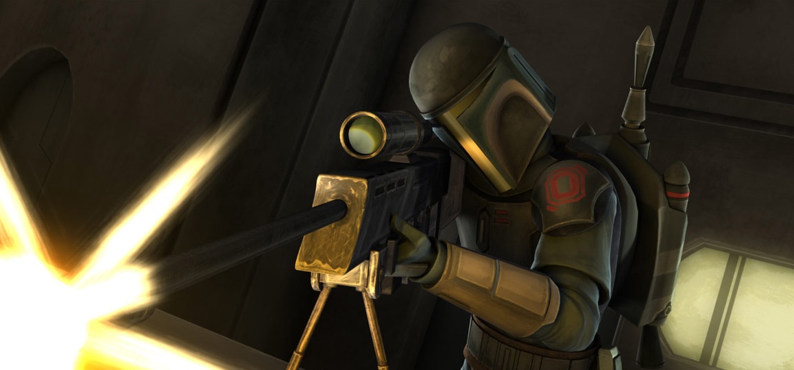 A Death Watch assassin shoots at Duchess Satine Kryze.