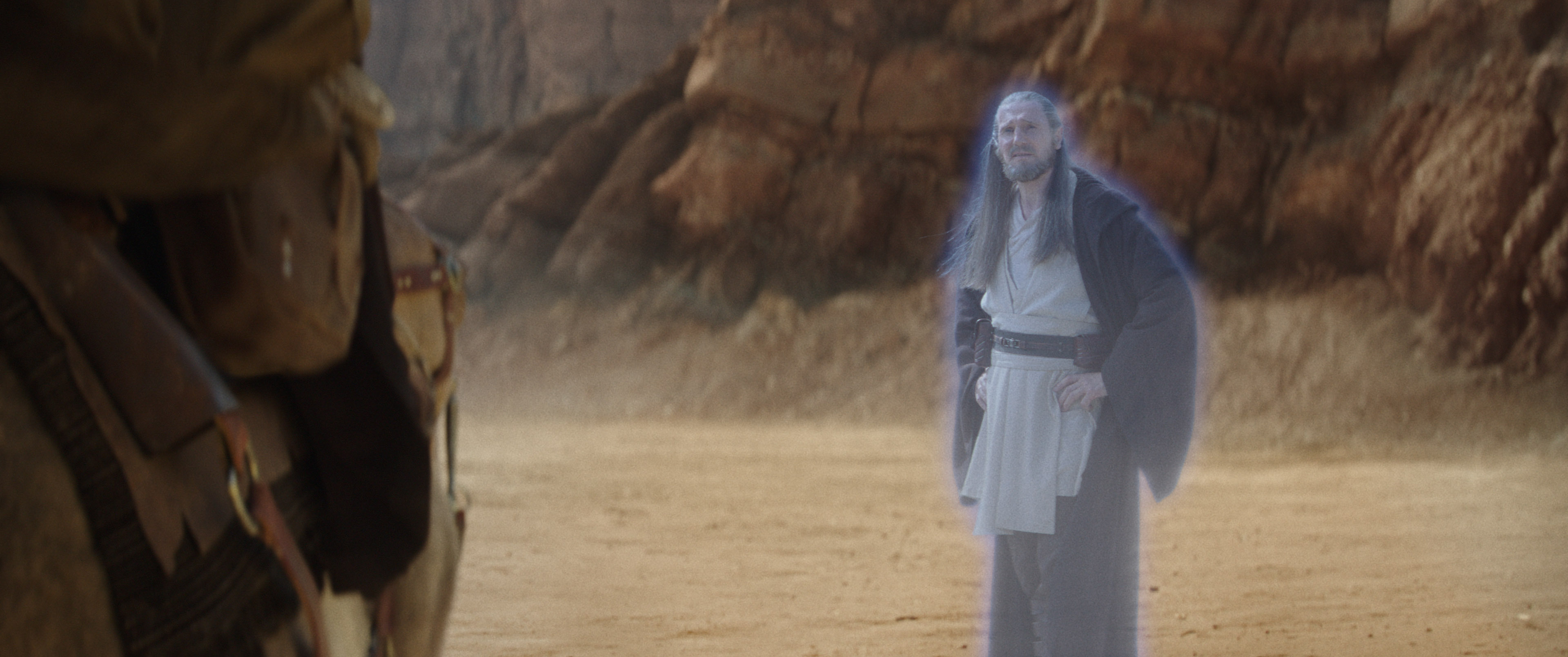 Qui-Gon Jinn appears to Kenobi for the first time as a Force spirit.