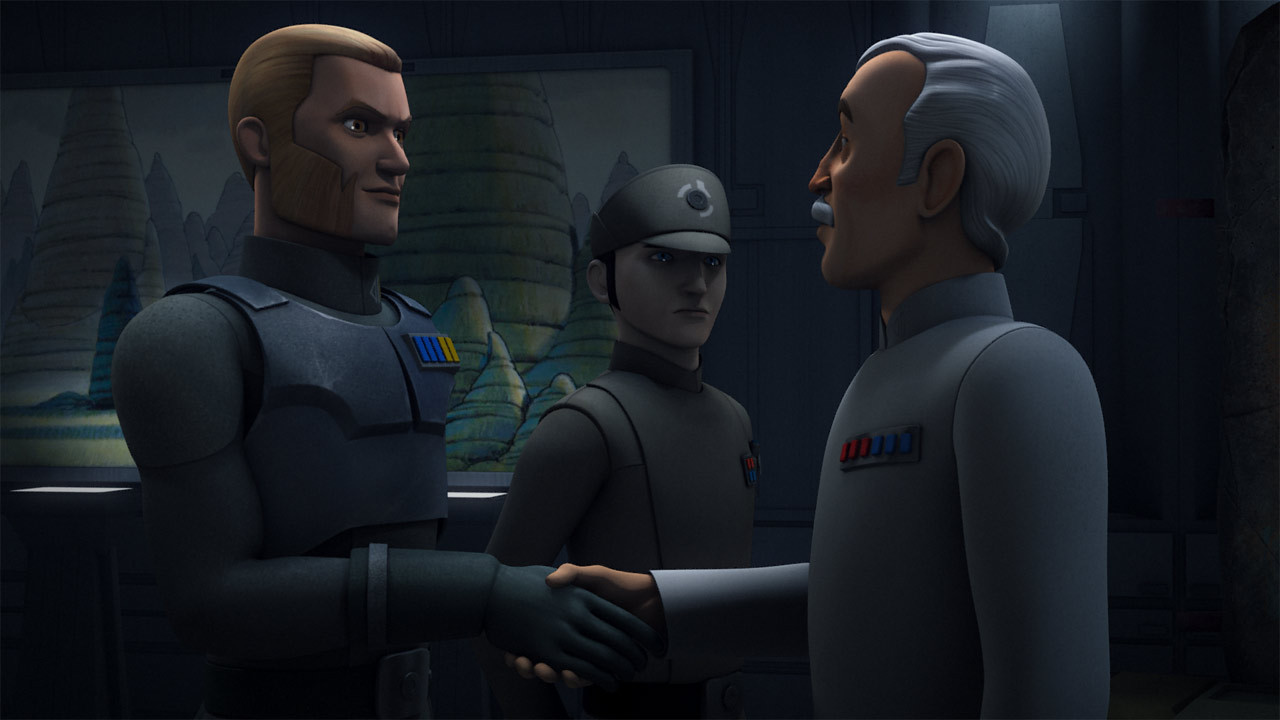 Lieutenant Lyste and Agent Kallus meet Colonel Yularen