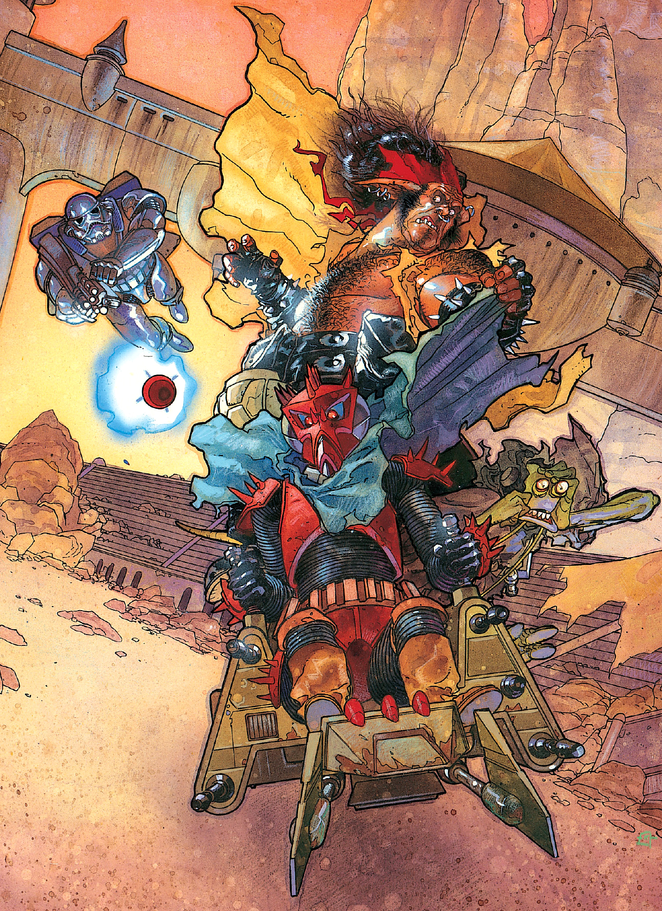 Spiker, Gizz, and Onoh flee from the rogue dark trooper.