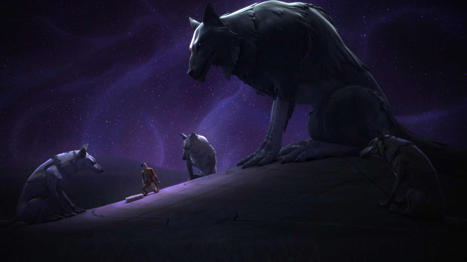 While mourning the death of his master, Ezra encountered a pack of loth-wolves that guided him to the Lothal Jedi Temple.