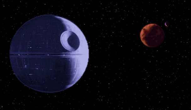 The Death Star orbits Despayre, shortly before firing the third superlaser shot.