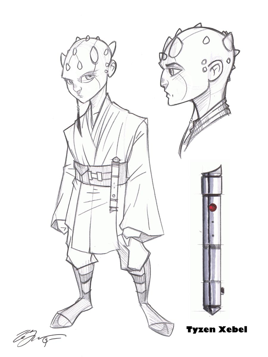 Concept art of Tyzen Xebec and his lightsaber.