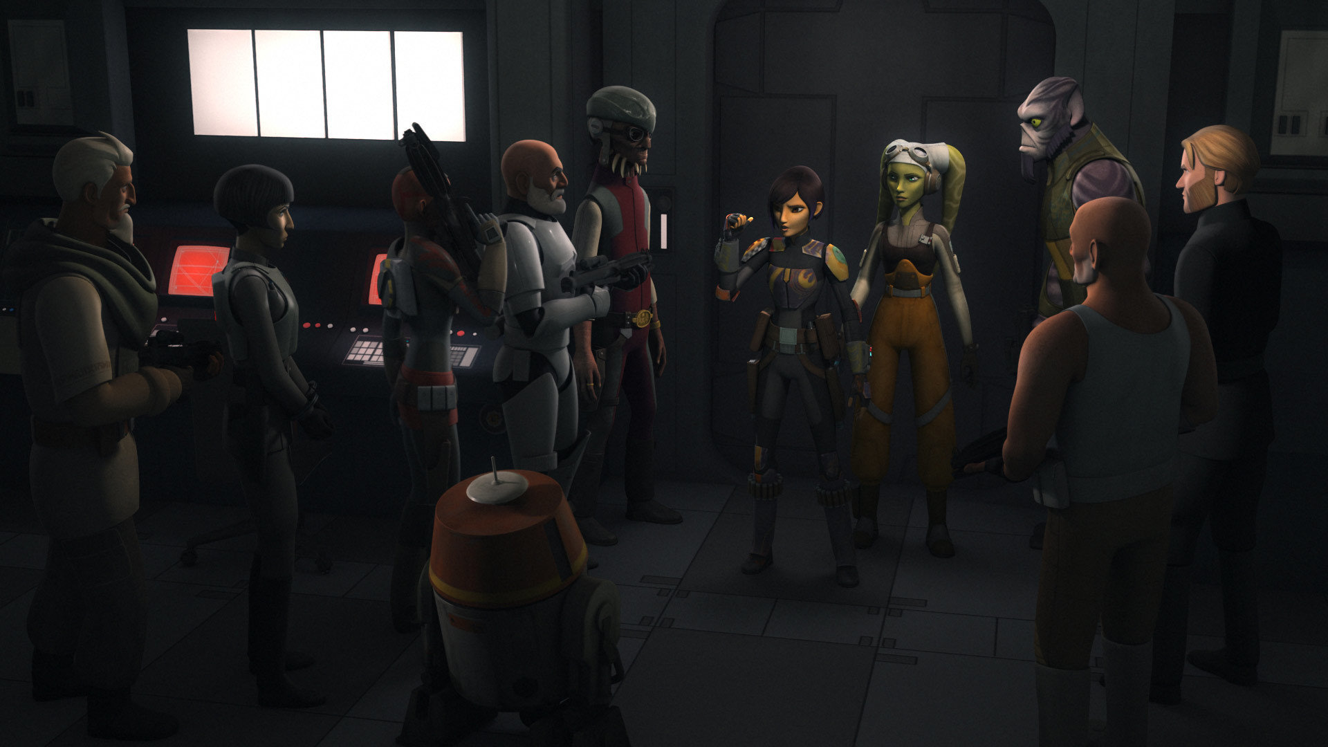 Kallus & fellow rebels inside Imperial dome command center.