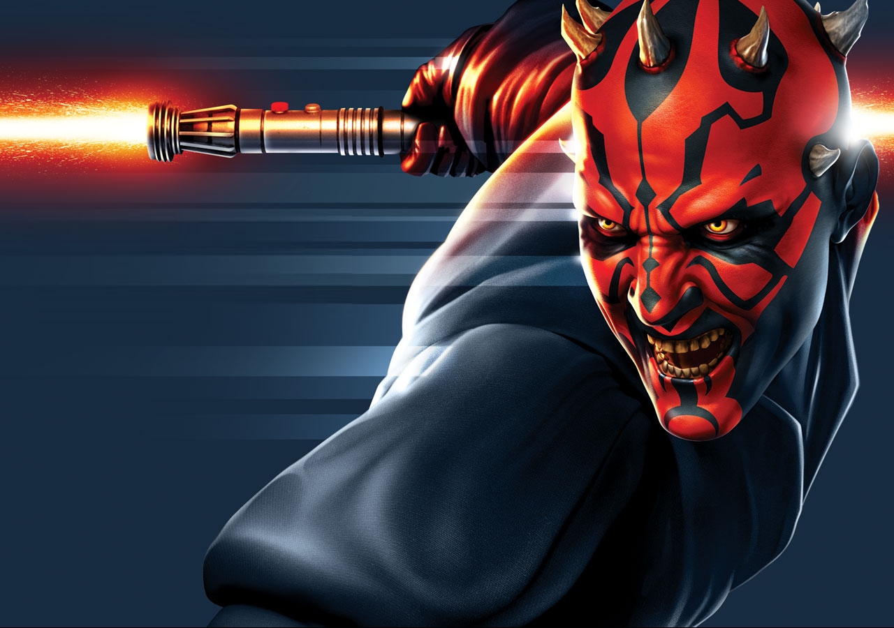 Darth Maul wielding his lightsaber.