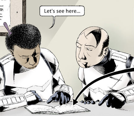 Bob (left) and Kjazhed-Uhl read Vader's diary