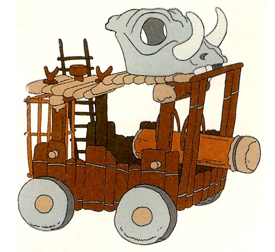 The Ewok battle wagon had two levels set upon four stone wheels.