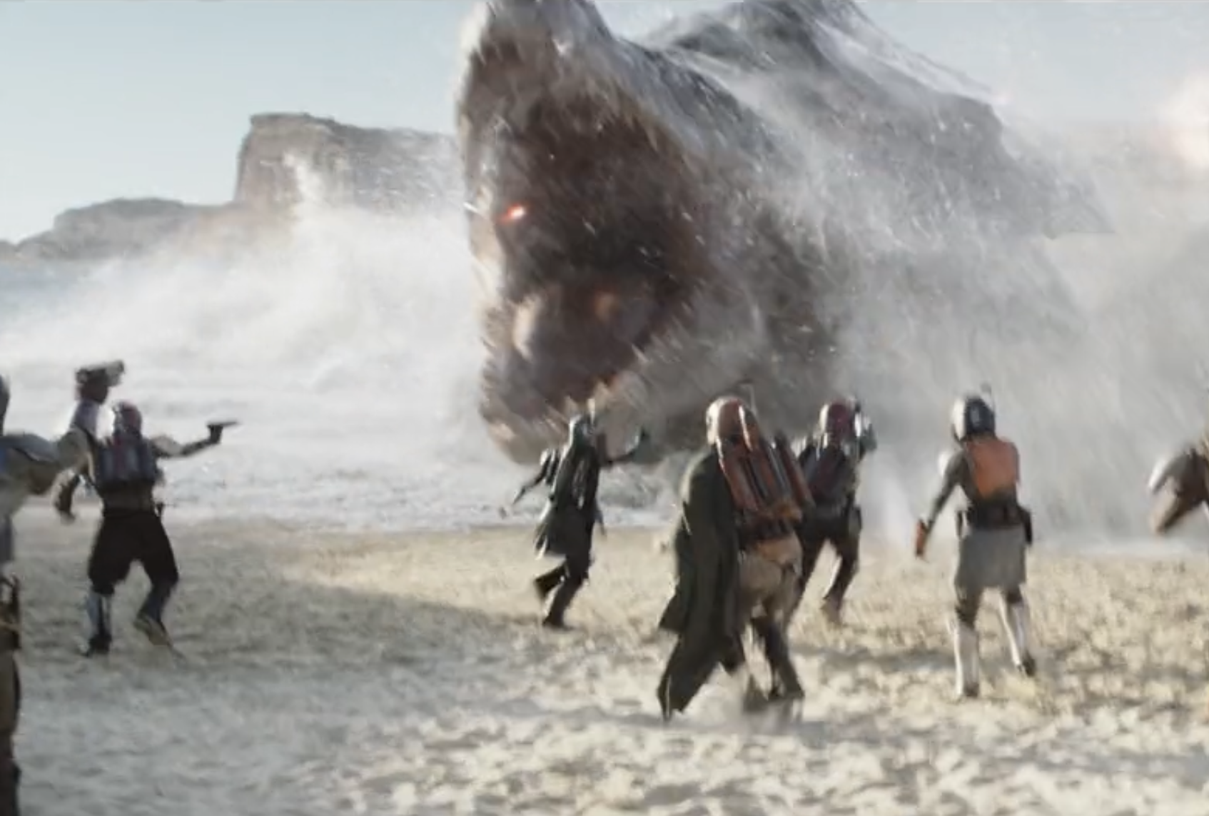 The Mandalorian judge (just right to the center) helped fight against the dinosaur turtle