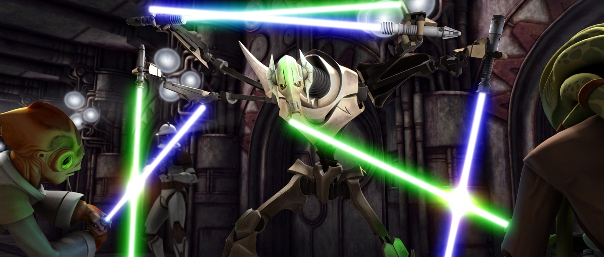 Grievous activates two more of his lightsabers during combat with the Jedi.