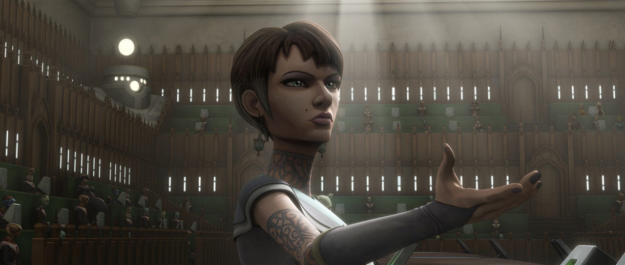 Mina Bonteri addresses the Separatist Parliament.