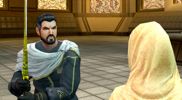 Vaklu confronts Talia in the throne room.