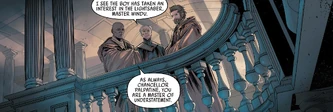 Supreme Chancellor Sheev Palpatine and Jedi in the latter's Temple, on Anakin Skywalker