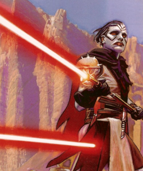 A Bpfasshi Dark Jedi wielding a long-handle lightsaber.