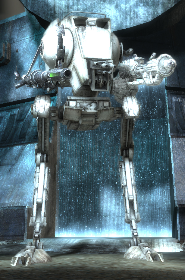 Sturn, in his customized AT-KT, confronts Starkiller.