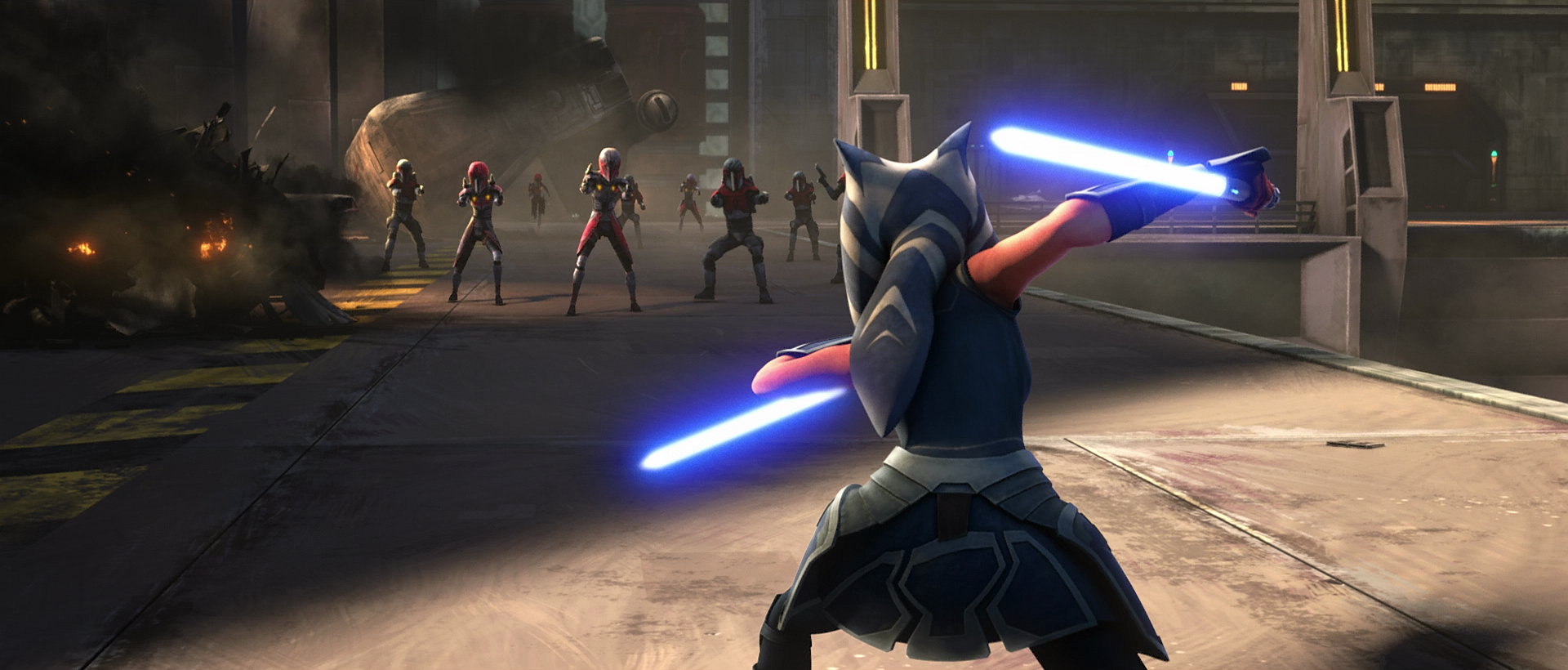 Ahsoka battles Mandalorian super commandos.