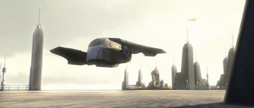 An Aka'jor-class shuttle landing in Sundari