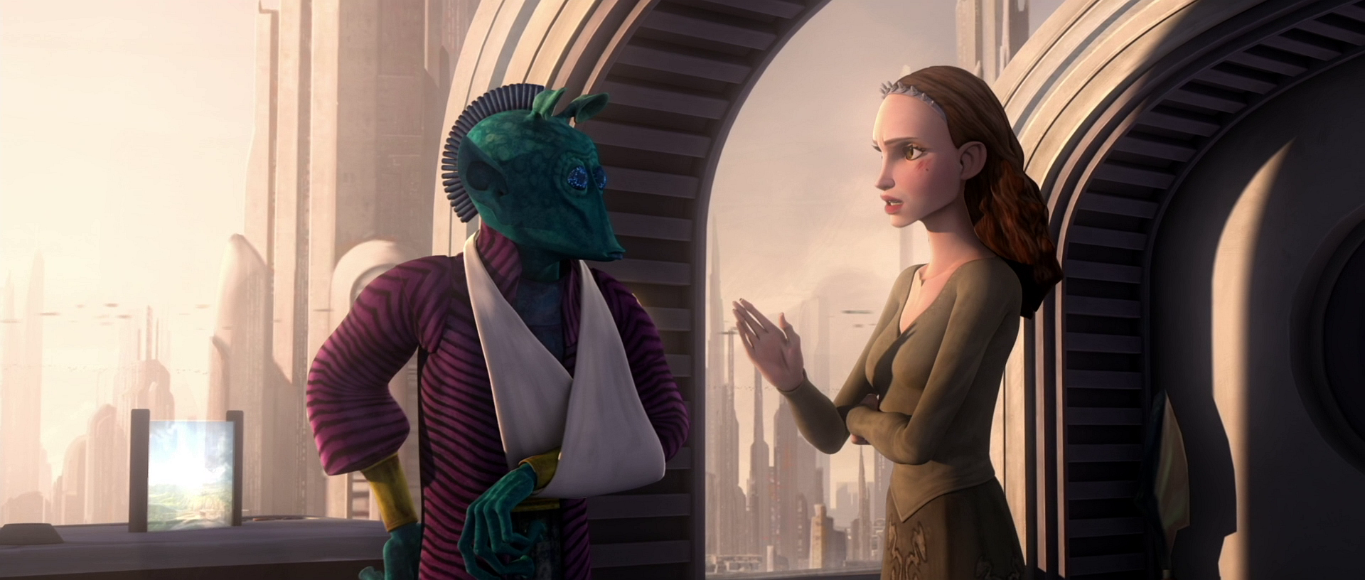 Senator Farr tries to convince Padmé to speak in Organa's place.